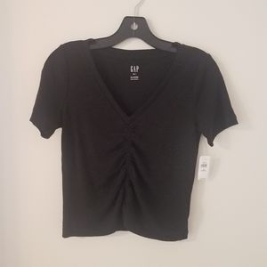 NWT Gap Black Ruched Cropped T-shirt Size XS Petite